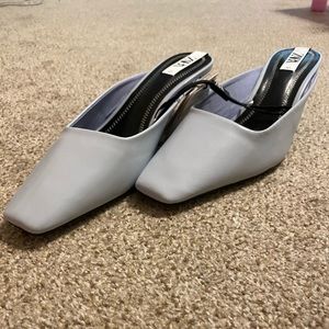 Light blue kitten heel square heels